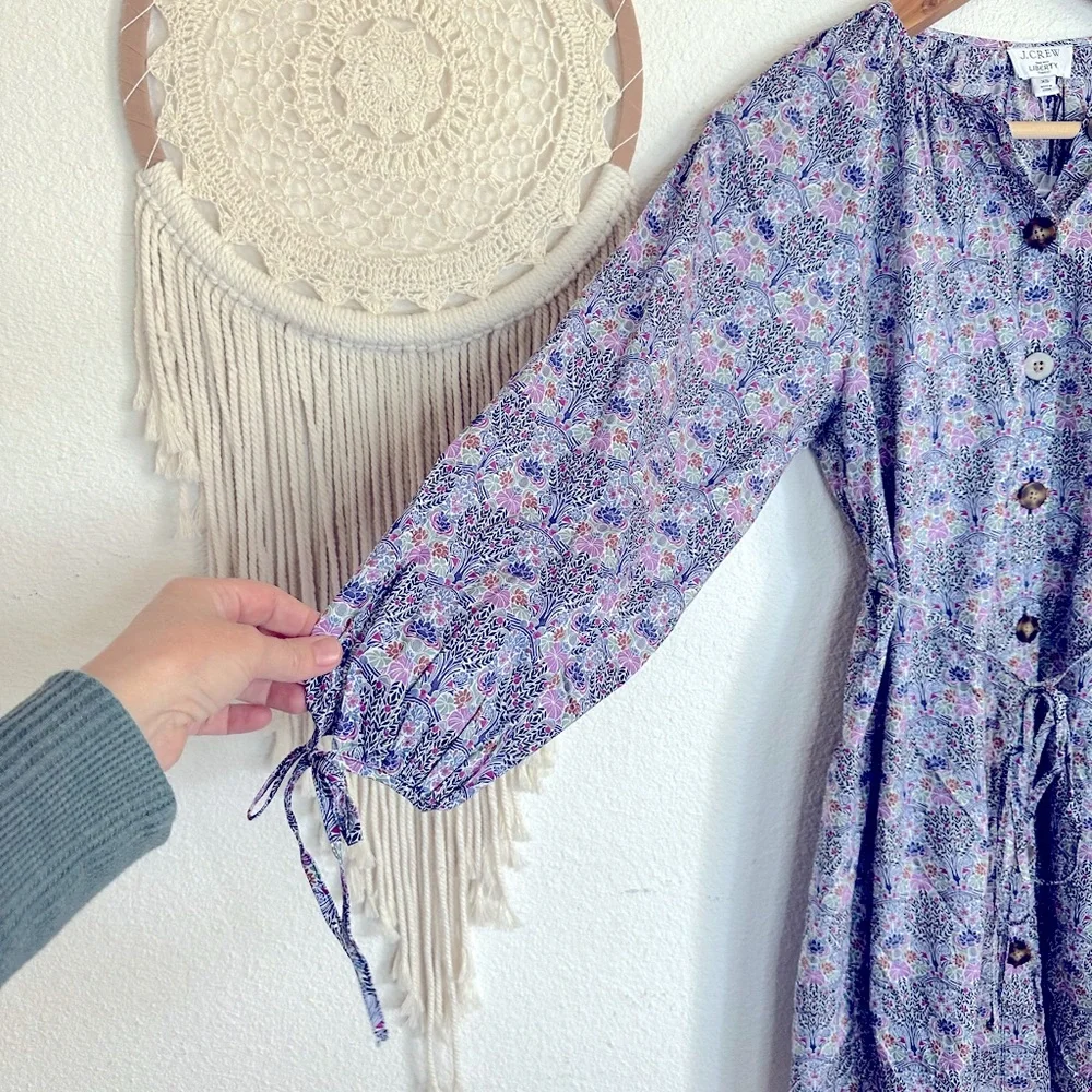 J crew liberty fabric floral print balloon sleeve button front mini dress XS - Picture 2 of 6